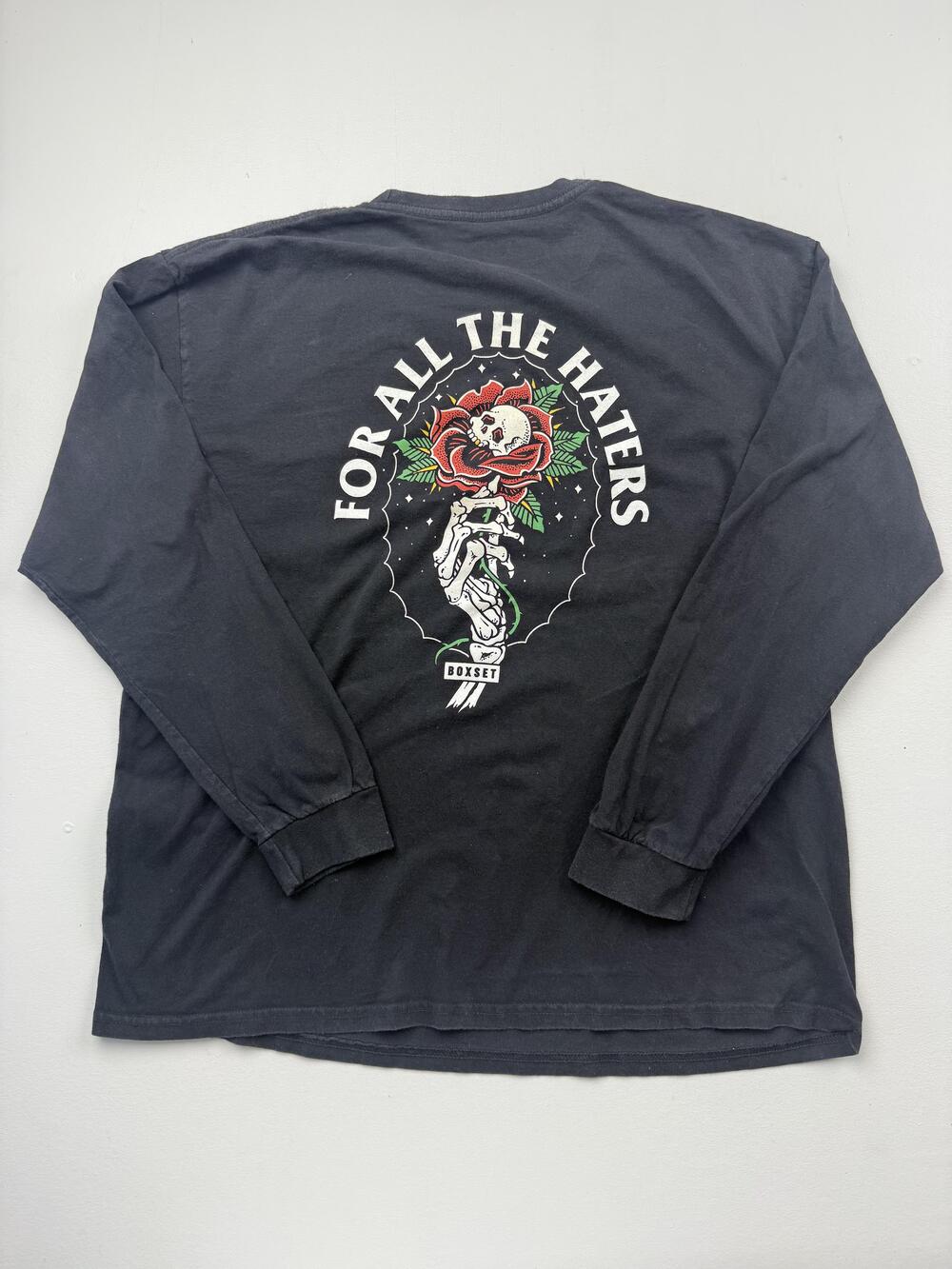 BOXSET Shirt Mens XL Black Long Sleeve For All The Haters Skull Rose Graphic Tee